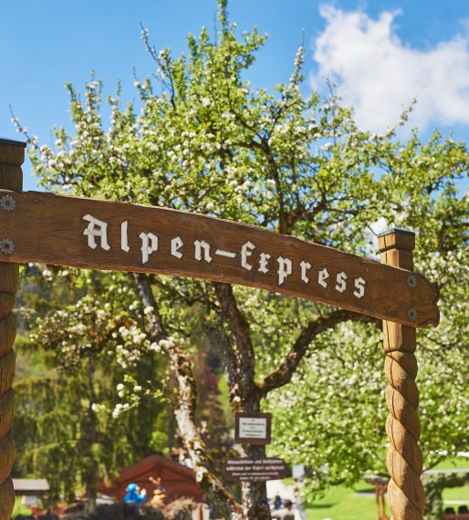 der Alpen-Express fährt alle 10 Minuten gemütlich seine Runden. Ein Spaß besonders für die Kleinen. Bei den ganz Kleinen dürfen Mama und Papa natürlich mit