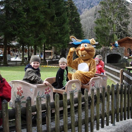 Hase Max fährt gerne mit der Parkeisenbahn